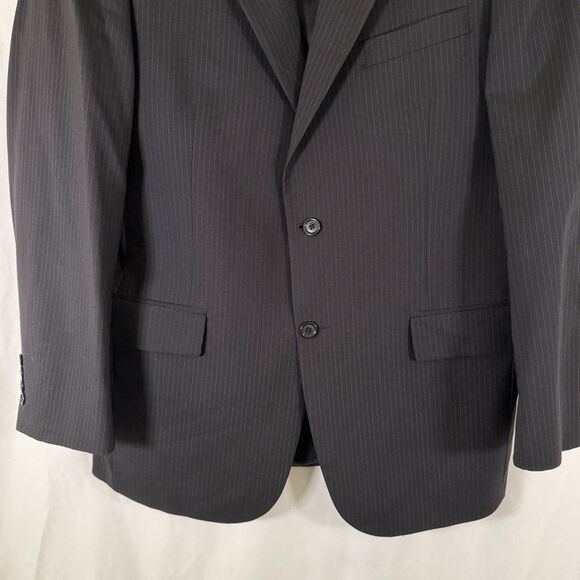 Jos A Bank 100% Wool Blend Men's 40R Black Striped 2 Button Front Dry Clean - Picture 3 of 11